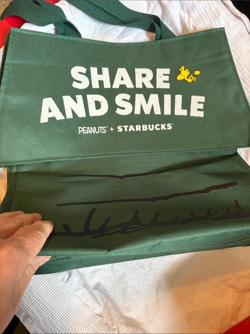 Starbucks Green Snoopy Canvas Tote Bag with Patch - Picture 6 of 6